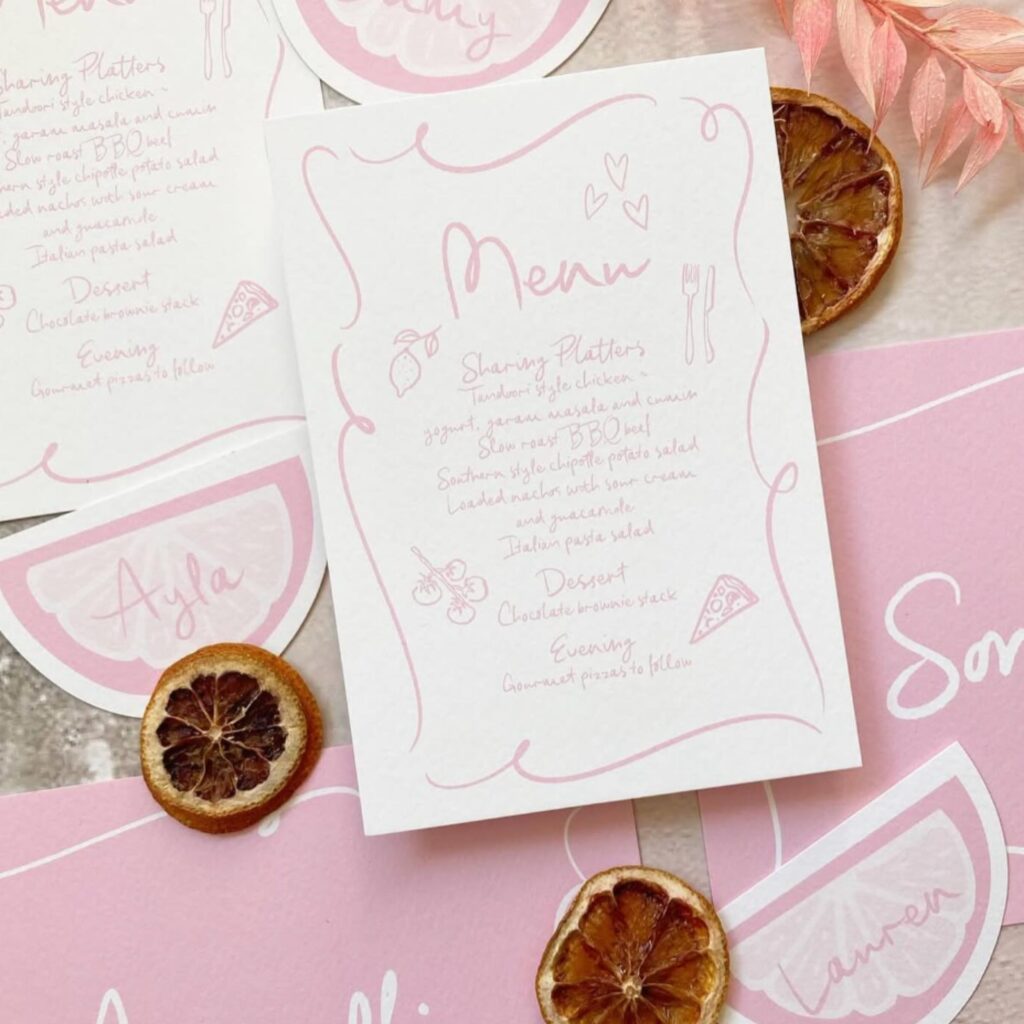 Wedding menu and cut outs 