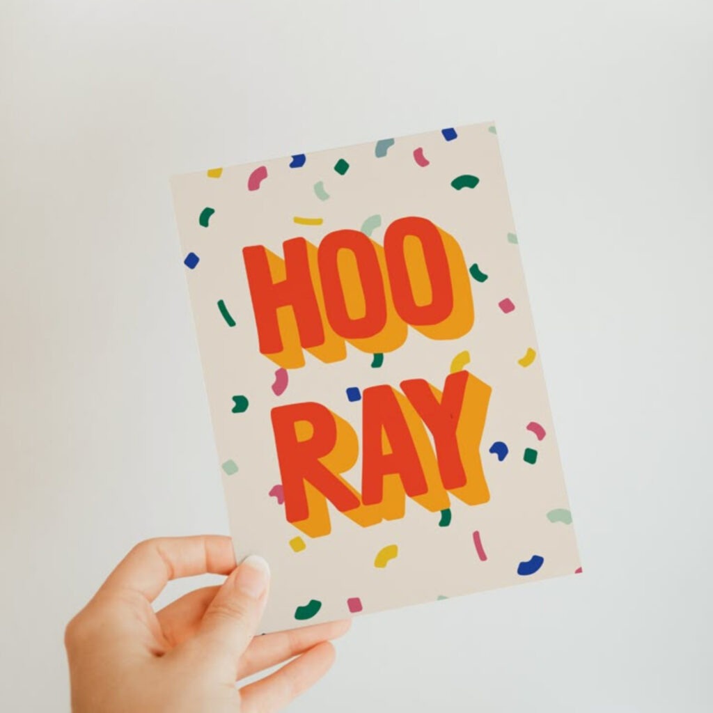 Confetti and hooray coloured card