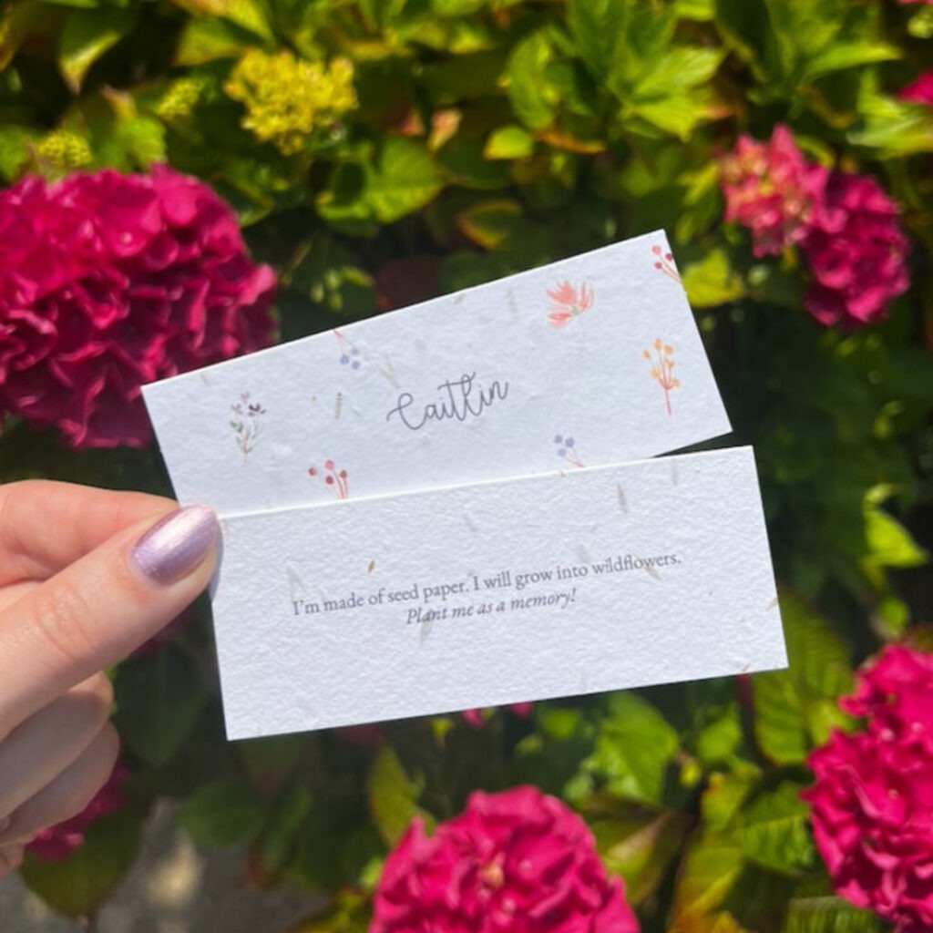 Wedding seed paper place name with small flower illustrations