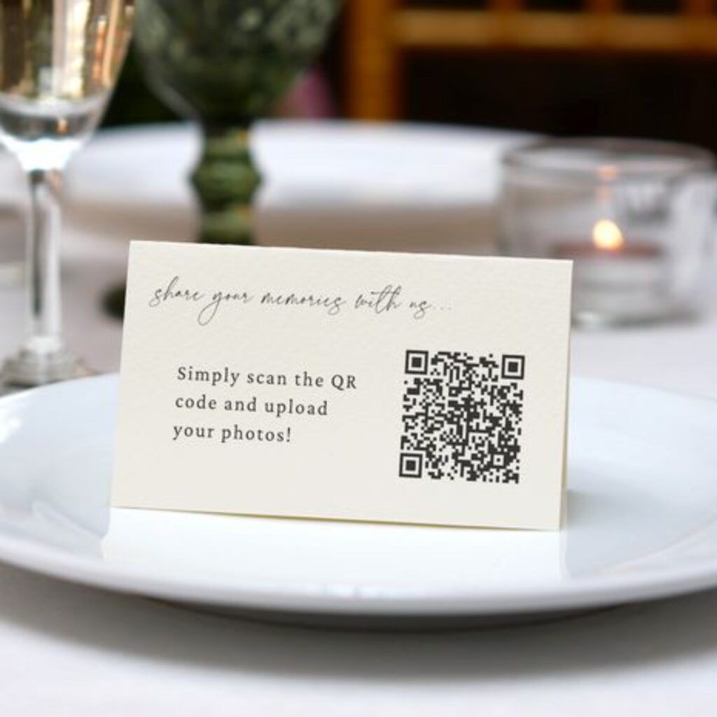 Wedding place name with black text and QR code 