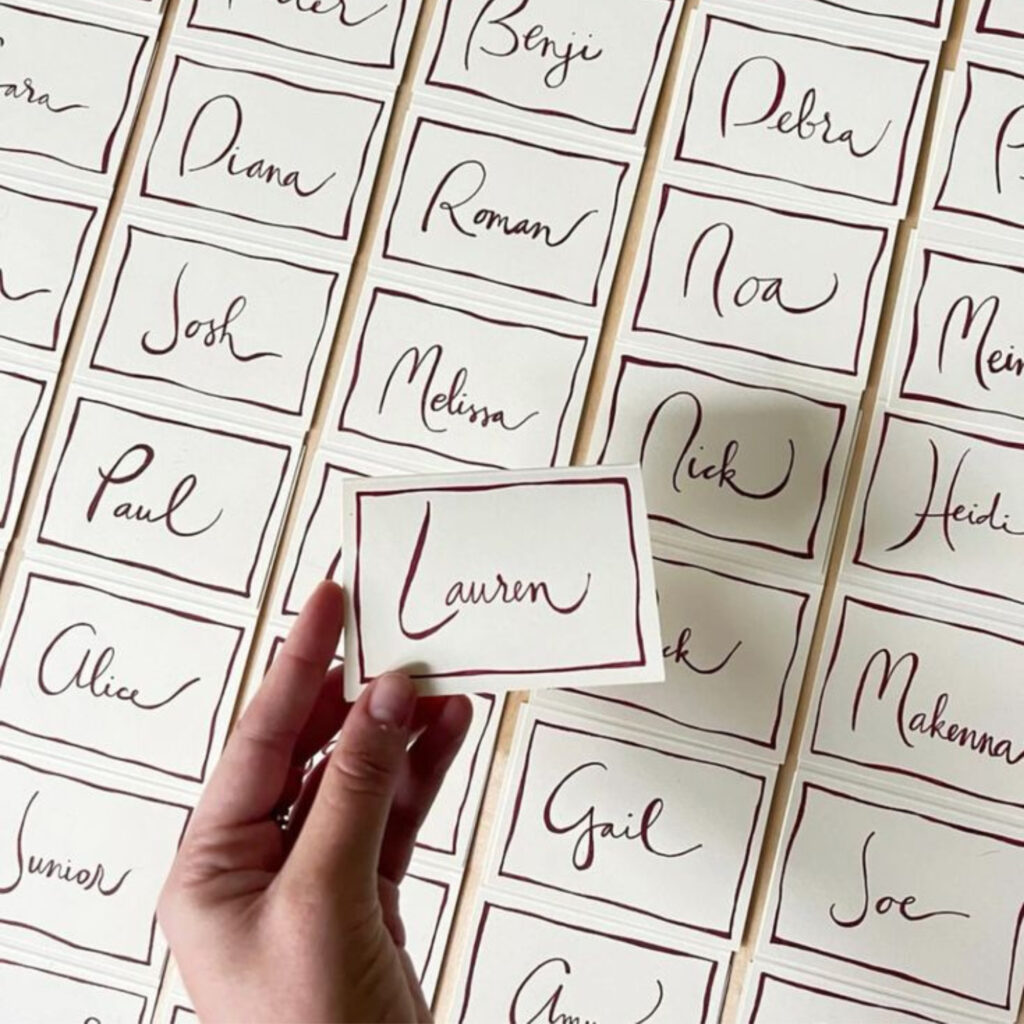 burgundy text wedding place card 